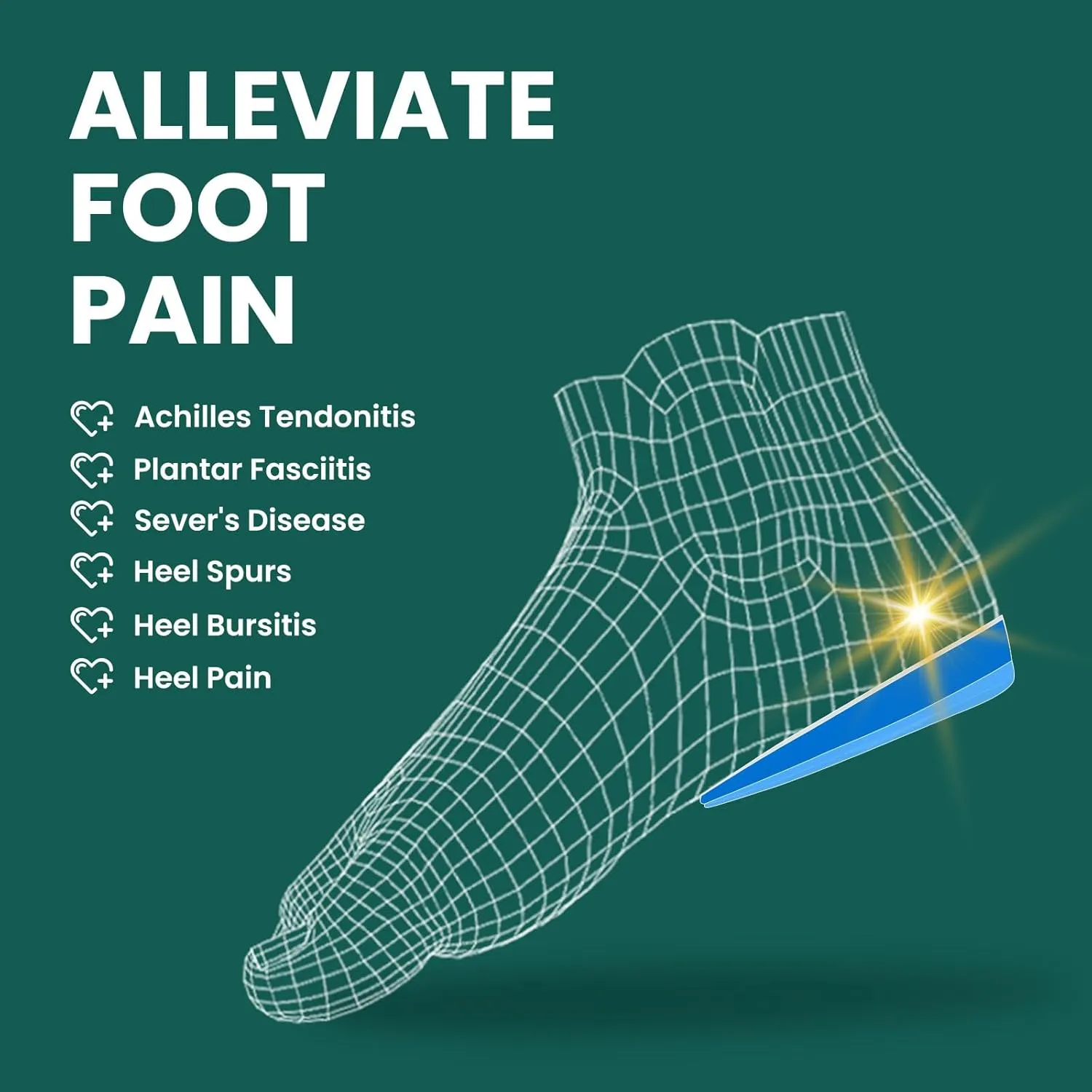 Orthopedic Heel Lift Inserts for Shoes -Welnove Shoe Lifts for Leg Length Discrepancy,Heel Pain,Heel Spur,Height Increase Insoles for Women 9-13 & Men 8-12 (1 Pair, 3/5 Inch Height)