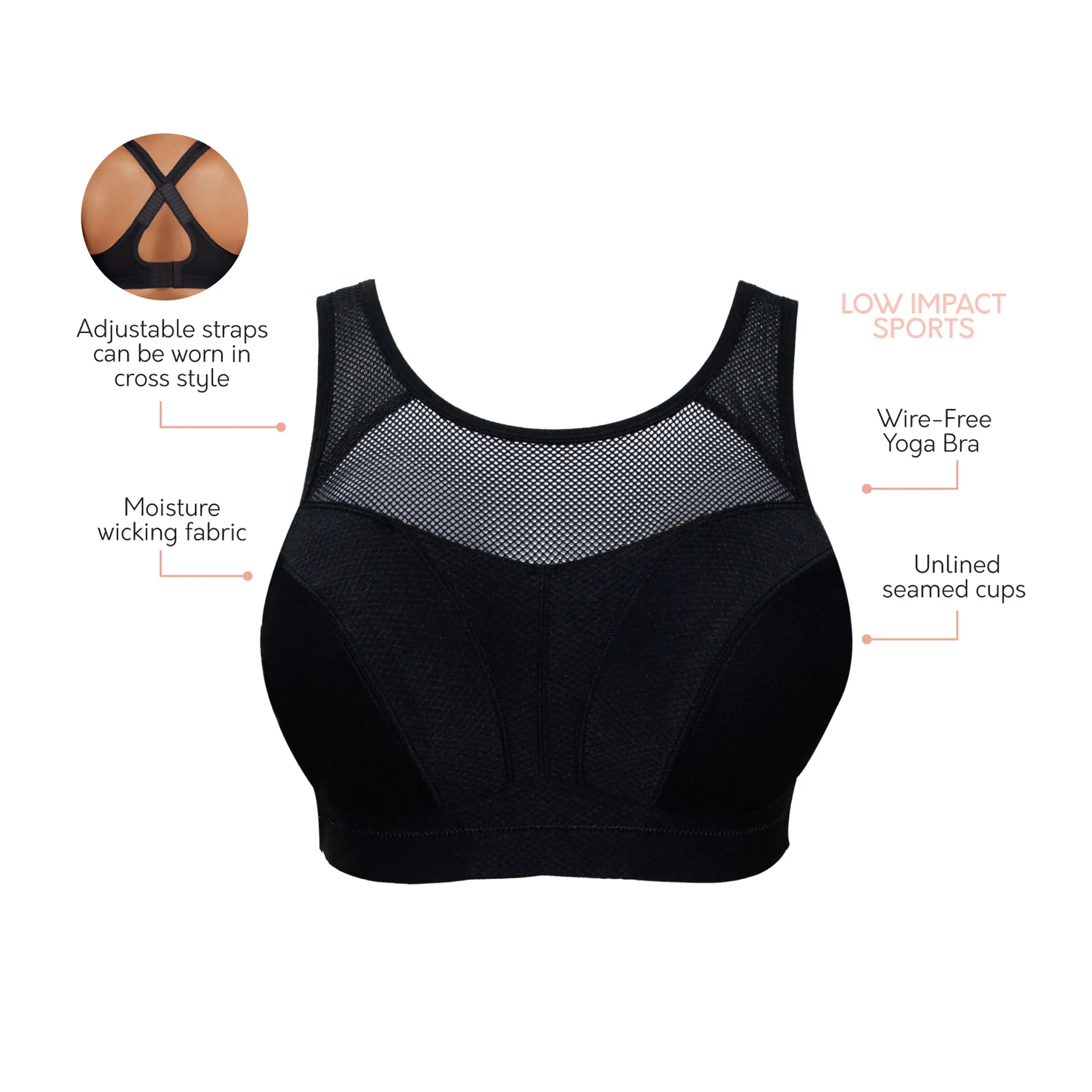 Parfait Active Wireless Unlined Sport Bra - Black - P5542