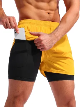 Pudolla Men??s 2 in 1 Running Shorts 5"/7" Quick Dry Gym Athletic Workout Shorts for Men with Phone Pockets