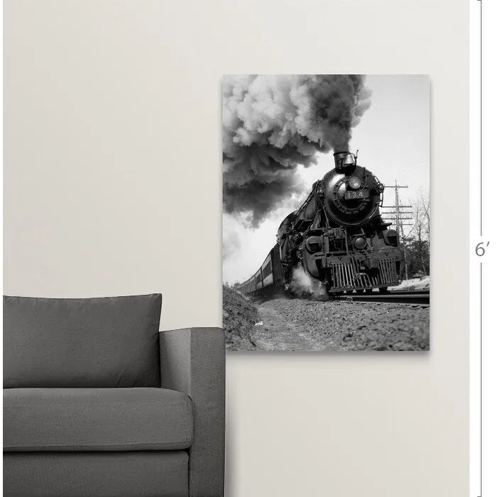 "1920's 1930's Steam Engine Pulling Passenger Train Smoke Billowing From Exhau" Canvas Wall Art