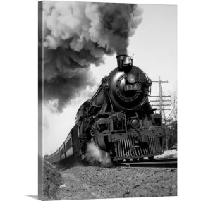 "1920's 1930's Steam Engine Pulling Passenger Train Smoke Billowing From Exhau" Canvas Wall Art