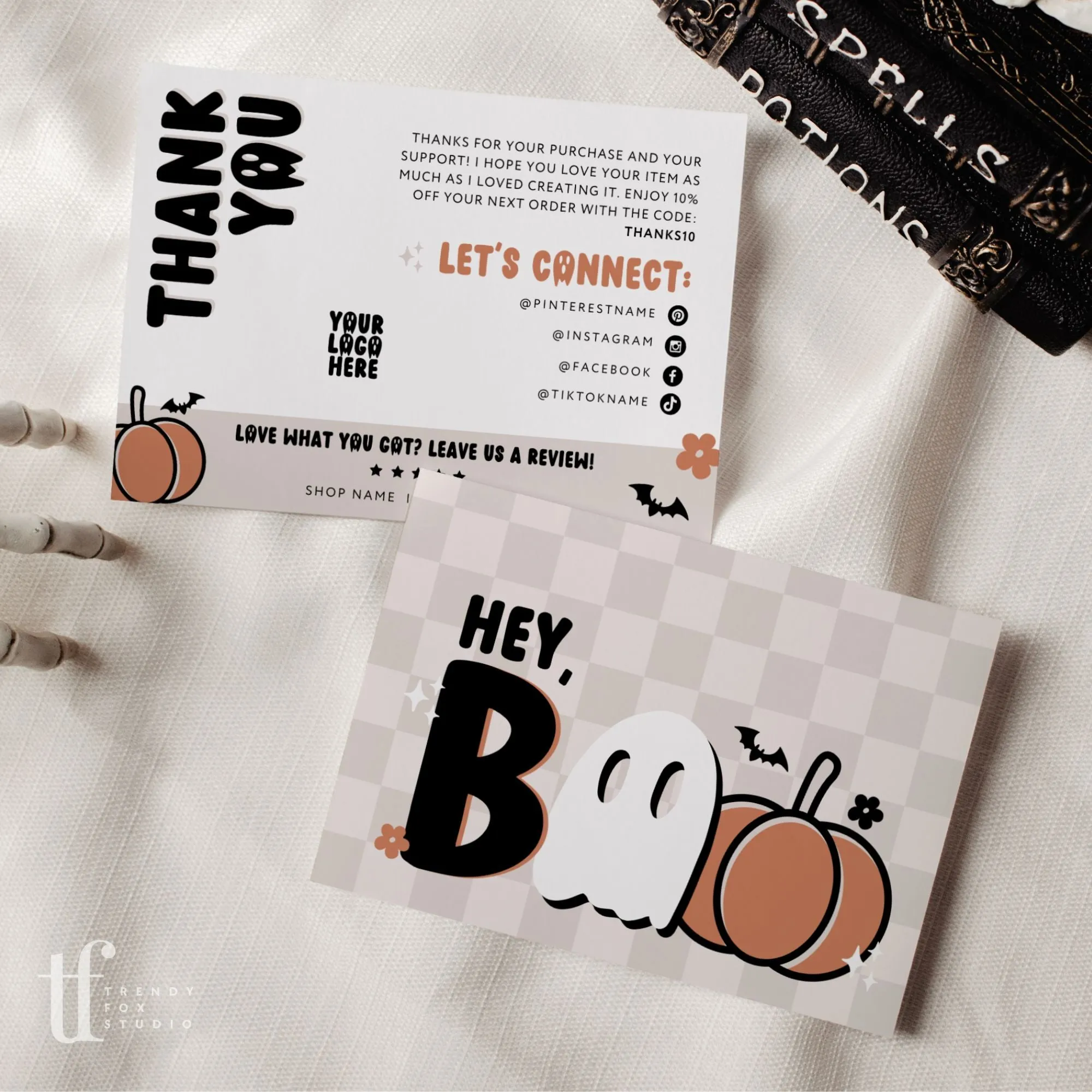 Retro Hey Boo Halloween Business Thank You Card Canva Template