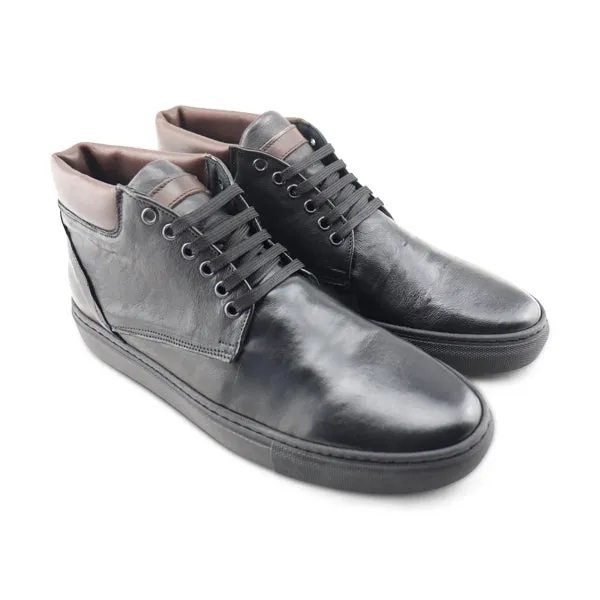 Sneakers alte nere in pelle stropicciata
