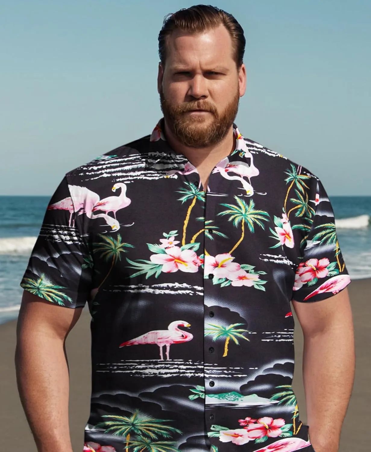 Weecreeture Big and Tall Men's Hawaiian Shirt - Short Sleeve, Tropical Floral Button Down Casual Summer Beach Shirt