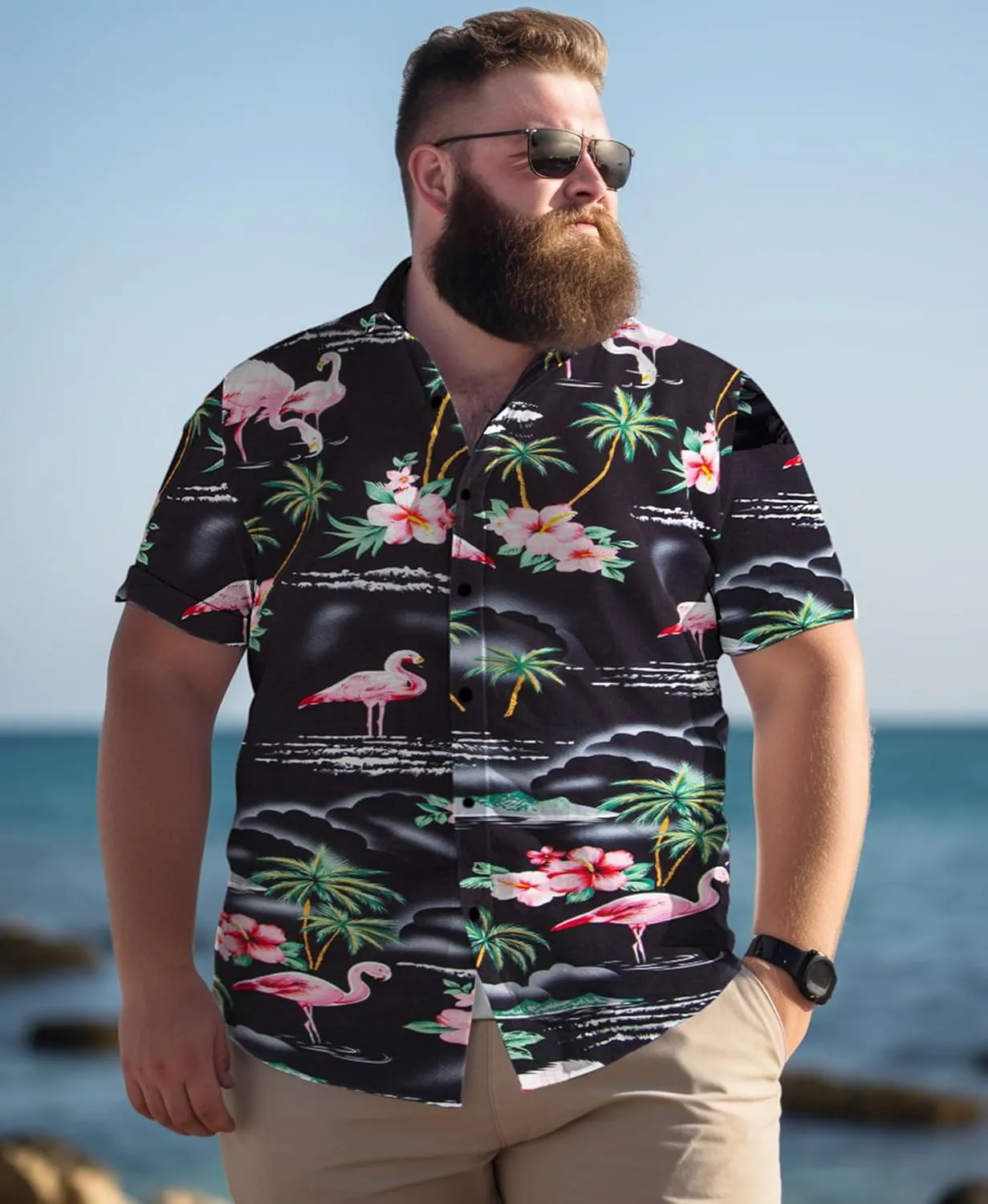 Weecreeture Big and Tall Men's Hawaiian Shirt - Short Sleeve, Tropical Floral Button Down Casual Summer Beach Shirt