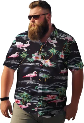 Weecreeture Big and Tall Men's Hawaiian Shirt - Short Sleeve, Tropical Floral Button Down Casual Summer Beach Shirt